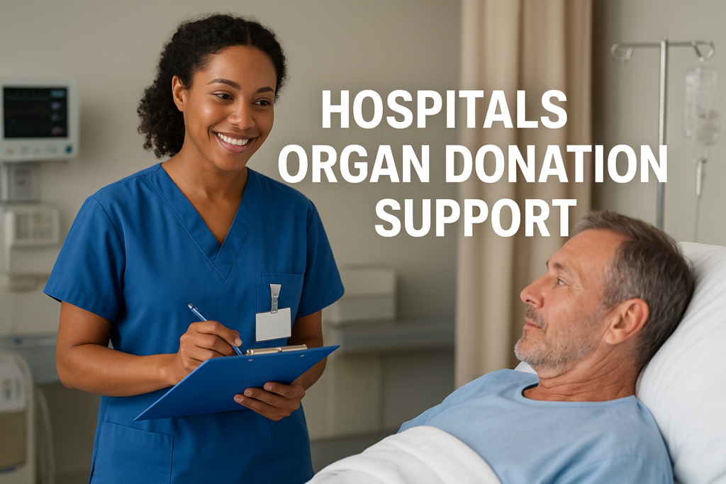 Nurse supporting patient in hospital organ donation support.