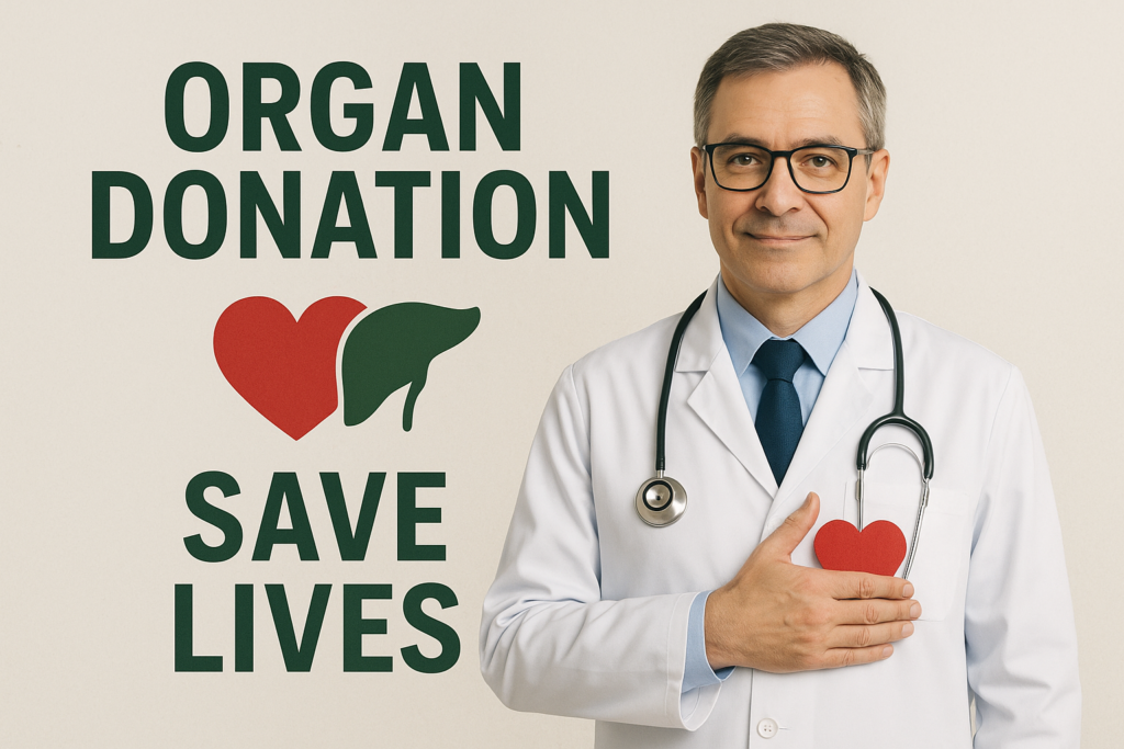Organ donation awareness materials with a doctor.
